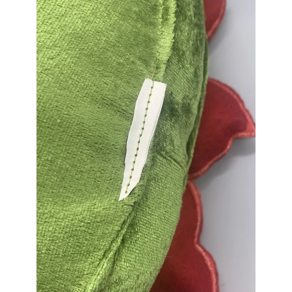 Vintage Christmas Poinsettia Throw Pillow Red Green Velour Round 11